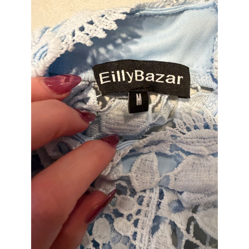 EillyBazar Light Blue Lace Long Sleeve Dress Women's M - Picture 7 of 10